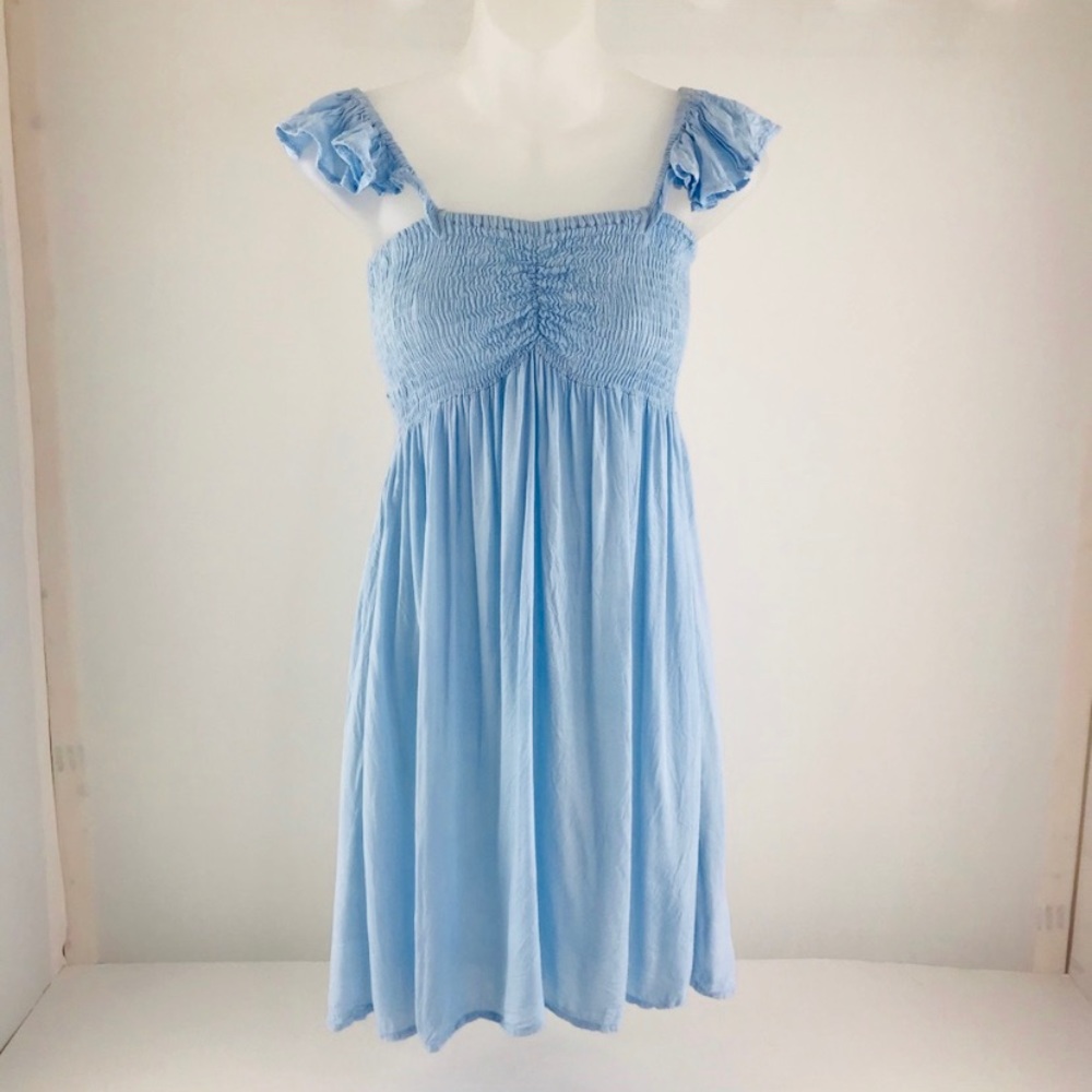 Raviya Light Blue mini ruffle sleeves Dress smocked